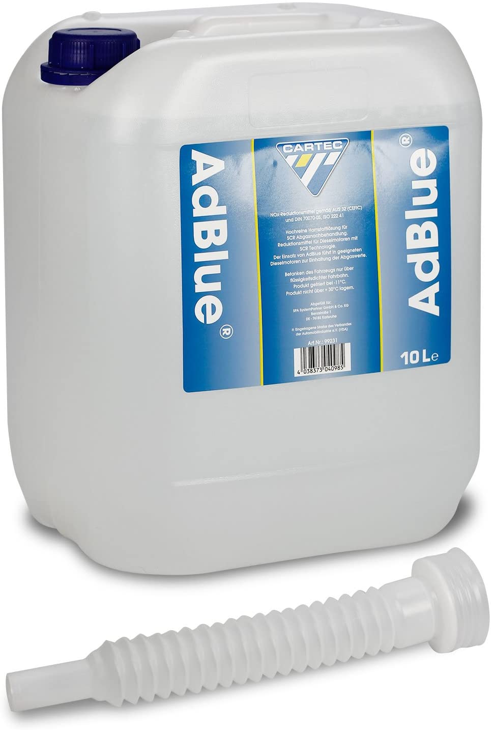 Cartec 99231 AdBlue Urea Extremadamente Pura para el Tratamiento de Los Gases de Escape, 10L Volumen