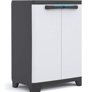 keter, linear armario bajo, plástico, goma, negro/gris tiradores en azul, 90 x 68 x 39 cm